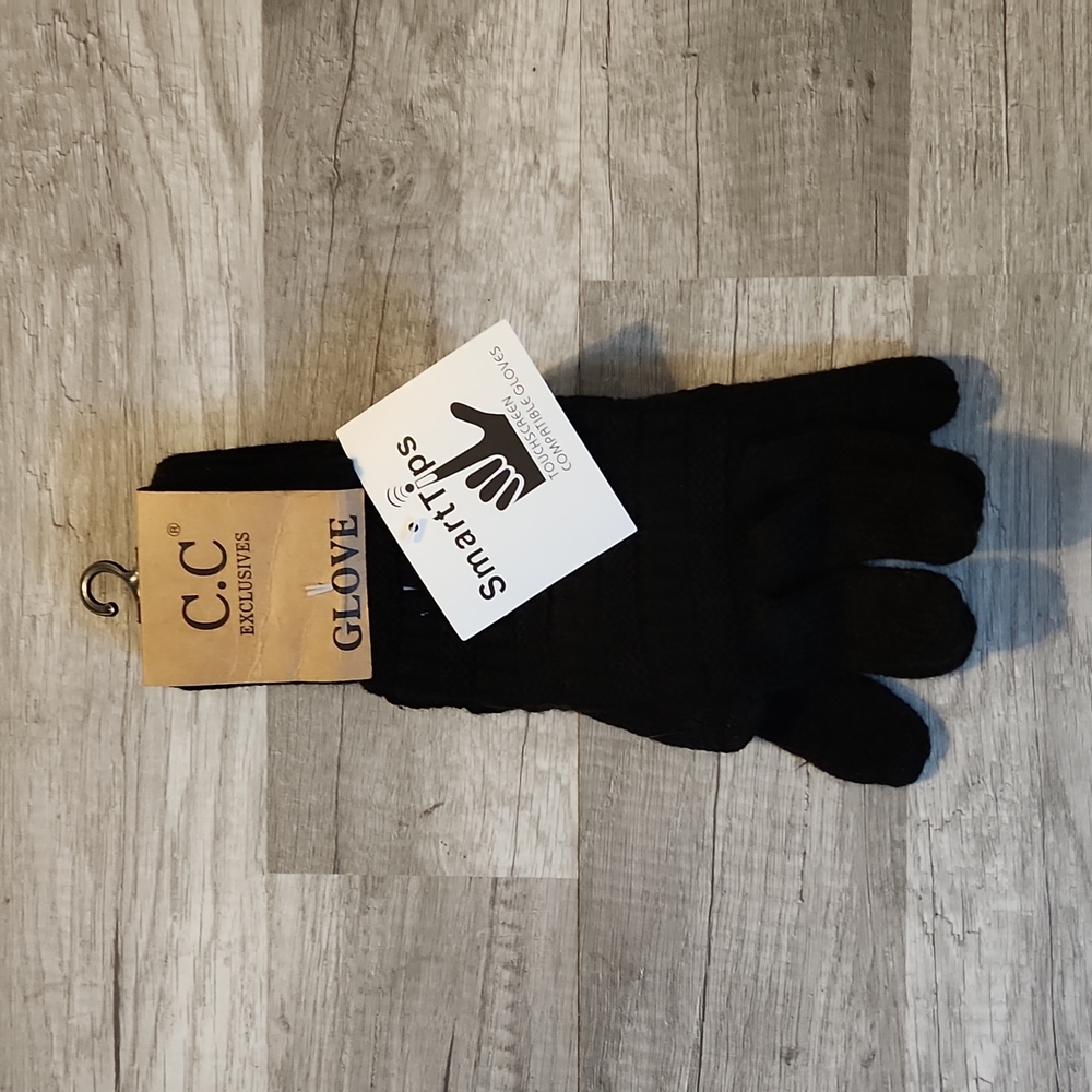 Black Cable Knit CC Gloves